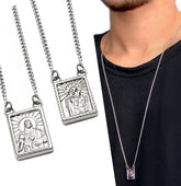 Men's Stainless Steel Scapular in Black or Silver, - Men's Necklace - Male Jewelry