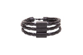 Men's Bracelet Black Leather Silver Adjustable with words of Focus, Strength, Faith, & Courage in Portuguese