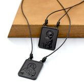 Male Scapular with Cord in Pendant Black or Silver - Men's Necklace - Male Jewelry
